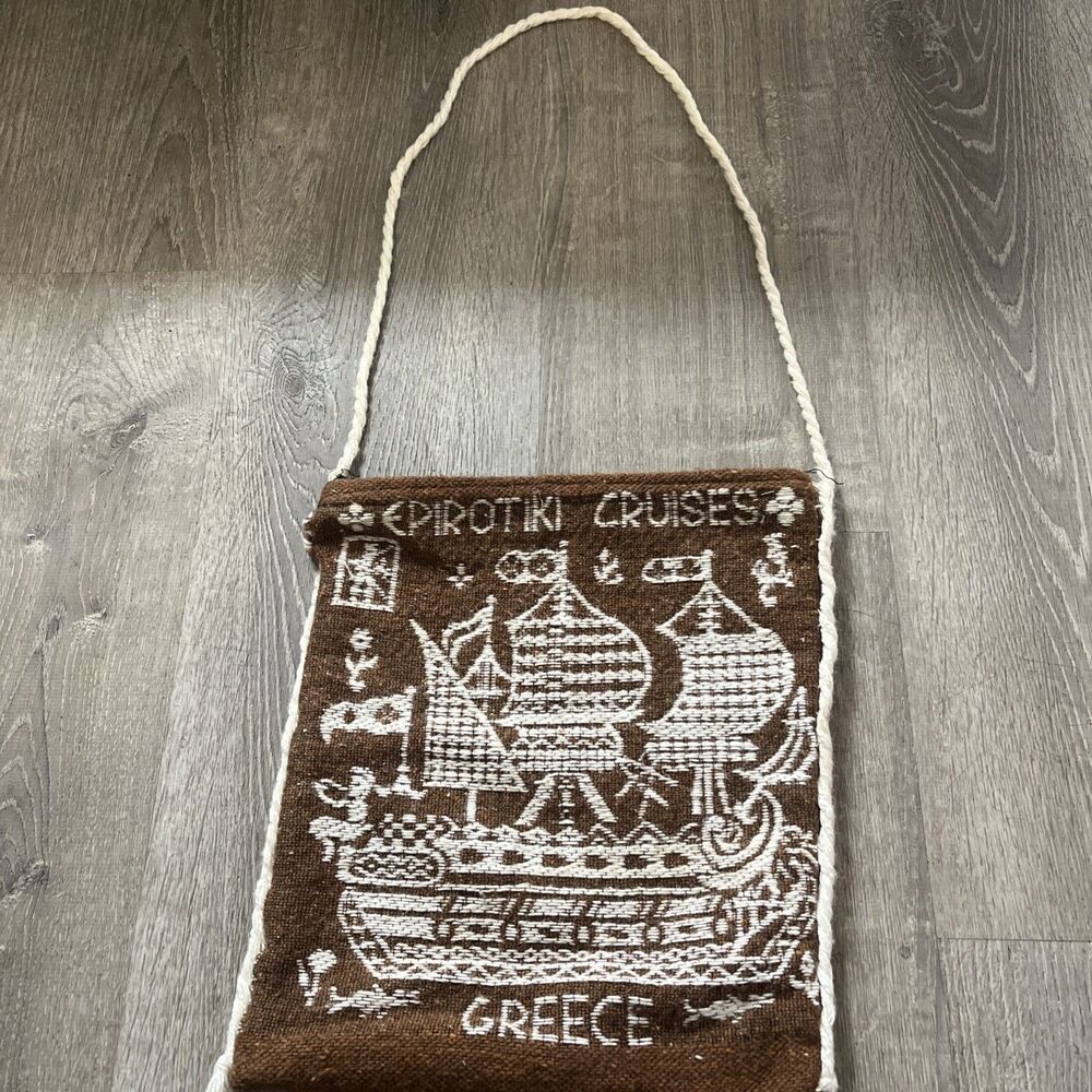 Vintage Epirotiki Cruises Souvenir Bag Woven Wool Greek Tagari Crossbody Greece